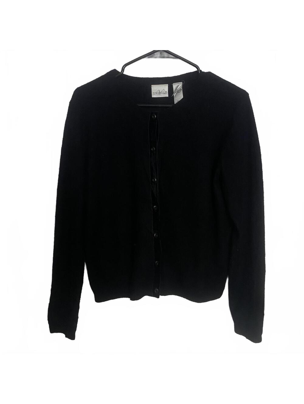 Willager Vintage Black 100% Wool Button Front Cardigan Sweater Size Medium